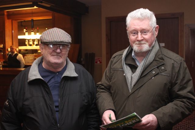At The Enable Ireland Cheltenham Preview night in association with Paddy Power at the Fels Point Hotel, were, from left: Joe Madden and John Hurley. Photo by Gavin O'Connor.