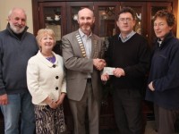 At the cheque handover of €2650 from Tralee Rotory Club to the Kerry Branch of Enable were. from left: Richard Bonno, Meg Healy, Derry O'Sullivan (President of Tralee Rotory Club), Sean Scally (Enable Ireland) and Alison Boardman. Photo by Gavin O'Connor.