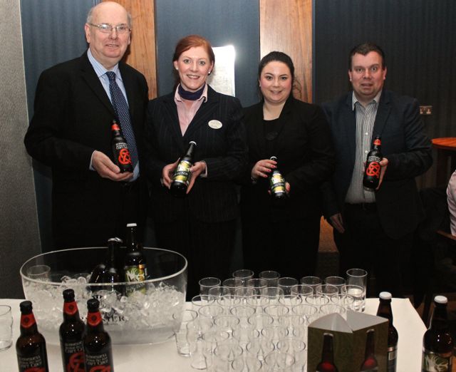 Donal Curtin, Mags Corbett and Shona Houlihan of Fels Point Hotel with John Kennedy of Classic Drinks at the Fels Point Hotel Corporate Evening on Thursday night. Photo by Dermot Crean