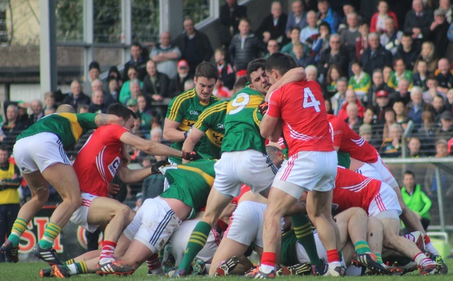 A Schmozzle, when the sides last met in the National League in March . Not a rare occurrence in a Kerry v Cork match. Photo by Gavin O'Connor. 