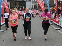 Mary Quinn, Helen Nolan Finn and Nina Mansfield at the Tralee Marathon finish line in The Mall on Sunday. Photo by Dermot Crean