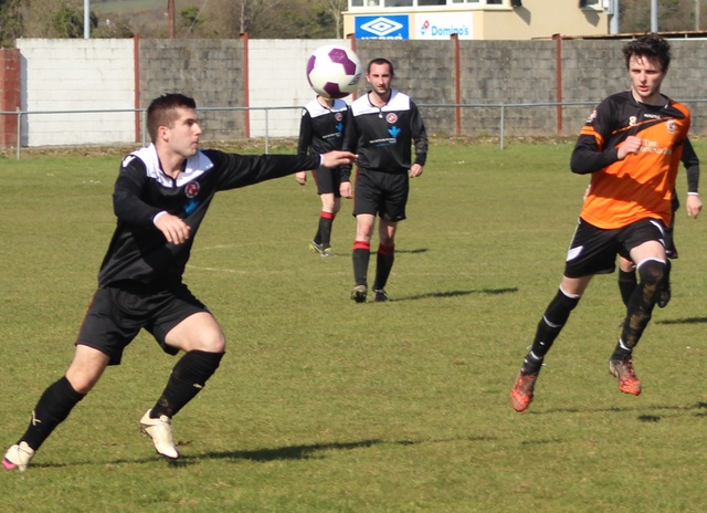 Stephen Conway for Dynamos looks to fire a shot towards goal. Photo by Gavin O'Connor. 