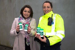 Veronica Kelly of Tralee Lions Club and Garda Irene Riordan launch the Message in a Bottle Campaign. 
