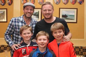 Meeting Lee Sharpe and David May were: Cathal, Colm and Killian Kenny. Photo by Gavin O'Connor. 