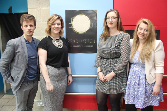 At the IT Tralee, Creative Media Final Year Project Exhibit were, from left: Sam Breen, Orla Condon, Rhiannon McNulty and Sheila Begley. Photo by Gavin O'Connor. 