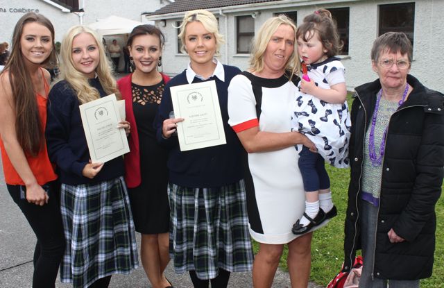 Darlene Lacey, Rachel Lynch, Ilvina Fazilova, Keidine Lacey, Mary Lacey, Emilia O'Callaghan and Margaret Lacey  after the Presentation Secondary School Graduation on Friday. Photo by Gavin O'Connor
