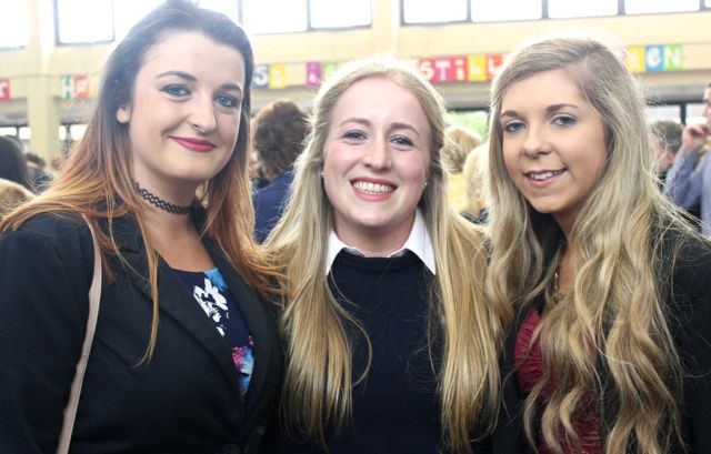 Ciara Lynch, Patrice Brosnan and Nicole Carey after the Presentation Secondary School Graduation on Friday. Photo by Gavin O'Connor