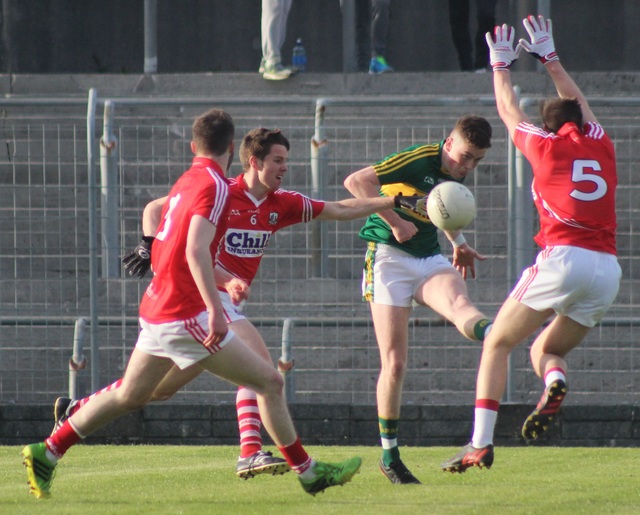Kerry's, Ronan Buckley, manages to get his shot away. Photo by Gavin O'Connor. 