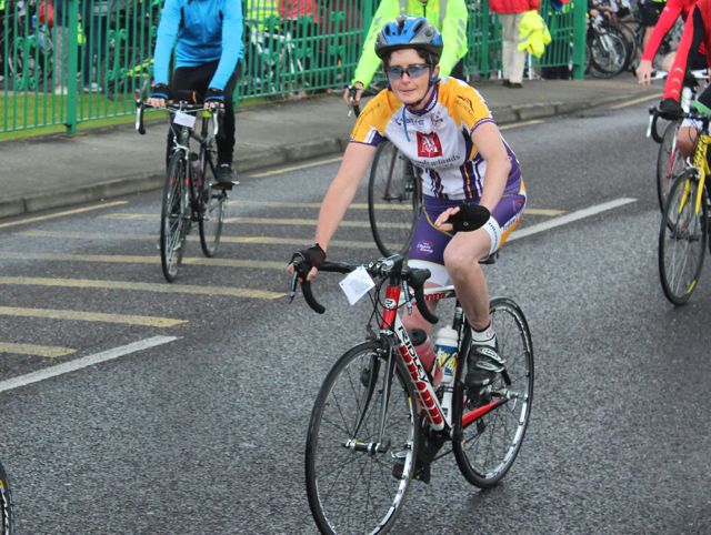 Siobhan Clear taking off in the Na Gaeil GAA Club cycle on Saturday morning. Photo by Dermot Crean