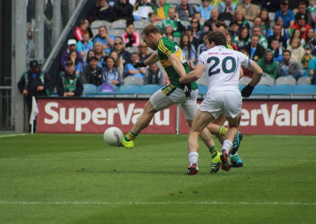Darren O'Sullivan, nets the seventh goal on 70 minutes. Photo by Dermot Crean. 