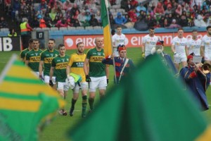 Kieran Donaghy, leads the parade for Kerry. Photo by Dermot Crean