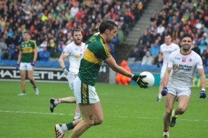 Anthony Maher, in action with Tyrone's, Tiernan McCann. Photo by Dermot Crean. 