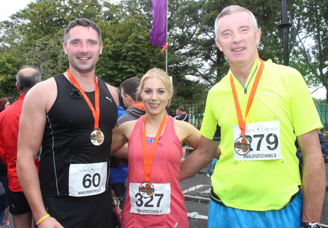 Eoin Donovan, Kerrie Anne Mooney and James O'Connor after running the Rose of Tralee 10k on Sunday morning. Photo by Dermot Crean
