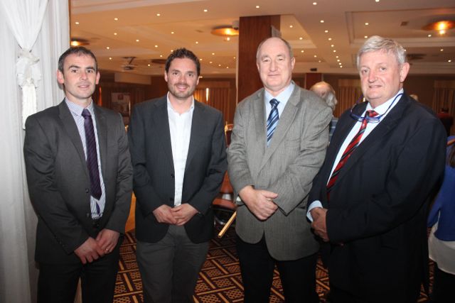 Eddie Bowler, AIB, Martin McElligott of McElligott's Castleisland, Ger O'Connor, AIB Castleisland and Michael McElligott, McElligotts Castleisland at the AIB Lunchtime Seminar for the Retail Sector in the Fels Point Hotel on Friday. Photo by Dermot Crean