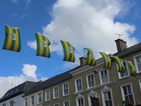 The flags are proudly displayed on the main street of the town. Photo by Fergus Dennehy.