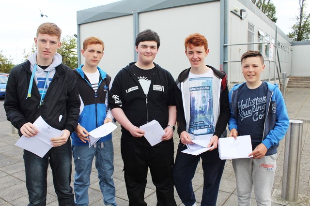Collecting their Junior Certificate Results were, Mercy Mounthawk, students, from left: Adam Boyle, Jordan Christie, Sean Trant, Gearld Tobin and Evan O'Connor. Photo by Gavin O'Connor. 