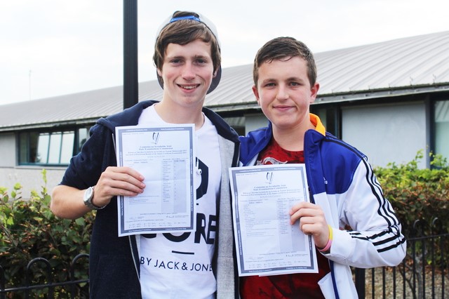 Collecting their Junior Certificate Results were, Mercy Mounthawk, students, from left: Mark Donovan and Ronan Fitzgerald. Photo by Gavin O'Connor. 