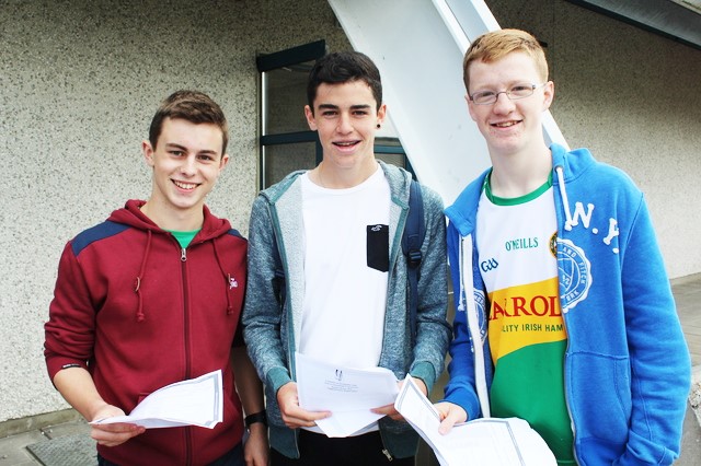 Collecting their Junior Certificate Results were, Mercy Mounthawk, students, from left: Killian Rahilly, Chris Murphy and Even Maher. Photo by Gavin O'Connor. 