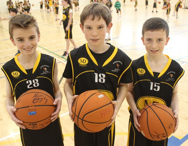 At the 'The Kieran Donaghy Be A Star Basketball Camp' were, from left: Colm O'Shea, Adam Healy and Conall O'Mahony . Photo by Gavin O'Connor. 