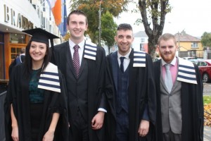 Teresa O'Connell (Culinary Arts), Mark Hartnett (Culinary Arts), Brendan Cronin (Culinary Arts) and Sean O'Connor (Culinary Arts) at the ITT graduation ceremony at the Brandon Hotel on Thursday. Photo by Gavin O'Connor