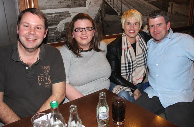 Richard Vousden, Liz Gaynor, Conach Mullen and Damien Mullen at the music quiz in aid of the Kerry Hospice in the Manor West Hotel on Friday night. Photo by Dermot Crean