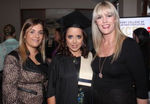 Elizabeth O'Donoghue, Listowel, Natasha O'Callaghan, Tralee, both who qualified in Criminology and Security Studies with course tutor, Toireasa Ferris, at the Kerry College of Further Education graduation ceremony at the Fels Point Hotel on Friday. Photo by Dermot Crean