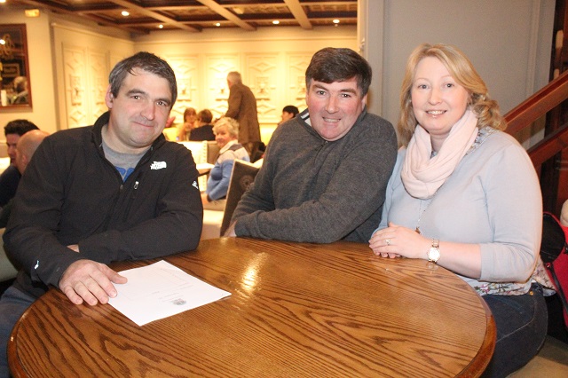 At the Tralee Lions Club table quiz in aid of Kerry Cancer Support Group were, from left: Ciaran Burke, Michael and Josephine Griffin. Photo by Gavin O'Connor. 