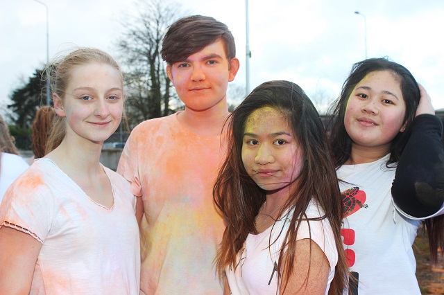 Taking part in the Mercy Mounthawk Colour Run were, from left. Liah Corcoran, David Broderick, Alexandra Gadong and A.J Ybanez. Photo by Gavin O'Connor.