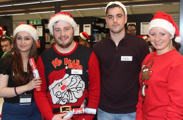 At the IT Tralee, Christmas Cracker world record breaking attempt in the North Campus were, from left: Shannon Fogerty, Gerard Denis O'Connor, Joshua Devine and Klaudia Kapcinsknn. Photo by Gavin O'Connor. 