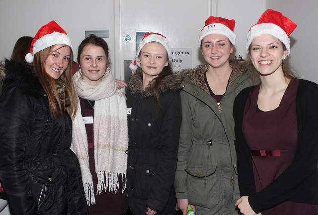 At the IT Tralee, Christmas Cracker world record breaking attempt in the North Campus were, from left: Yvonne Slevin, Emma O'Gorman, Sophie Brosnan, Rian O'Sullivan, and Christine O'Carroll. Photo by Gavin O'Connor. 