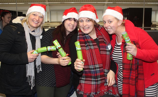 At the IT Tralee, Christmas Cracker world record breaking attempt in the North Campus were, from left: Machelle Walsh, Danielle Berry, Eileen Galvin, Katie O'Flaherty. Photo by Gavin O'Connor. 