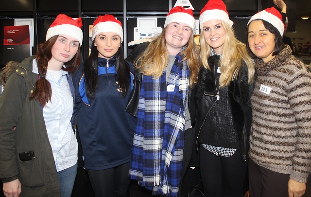 At the IT Tralee, Christmas Cracker world record breaking attempt in the North Campus were, from left: Aoife Looney, Nicole Roche, Ciara Carey, Nicole McEllistrim and Jackie Gavaghan. Photo by Gavin O'Connor. 