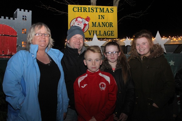 At the switching on of the Manor Village Christmas lights were, from left: Cathrine Callaghan, David Callaghan, David Callaghan, Clara Callaghan and Niamh Callaghan. Photo by Gavin O'Connor. 
