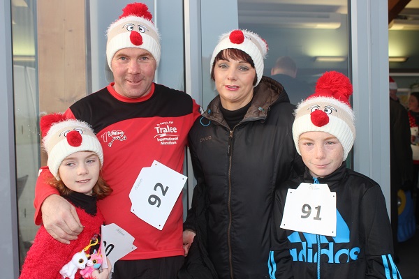 At the Santa Run which began ended at The Wetlands were, from left: Grainne, Benny, Geraldine and Cormac Clifford. Photo by Gavin O'Connor.