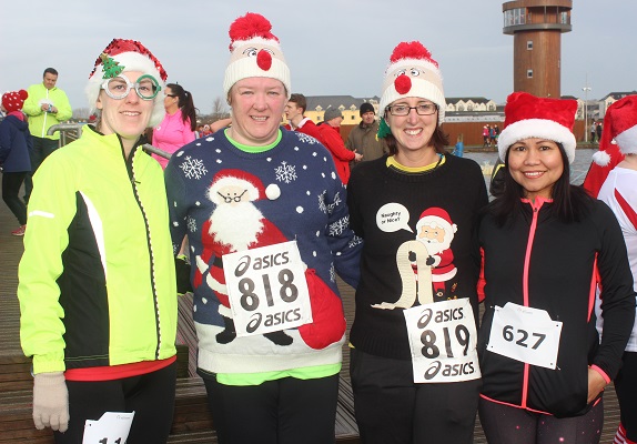 At the Santa Run which began ended at The Wetlands were, from left: Catherine Costello, Kirsty Mctrusty, Niamh Abeyata, Arlene Mahony. Photo by Gavin O'Connor.