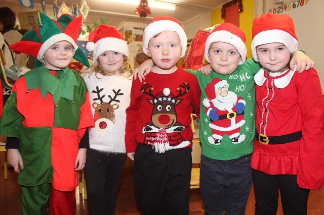 Pupils taking part in the Scoil Eoin Balloonagh Christmas Concert were, from left: Shane Carey, Saoirse McCarthy, Ryan Nix, Seamus Keenan and Maria Bailey. Photo by Gavin O'Connor. 