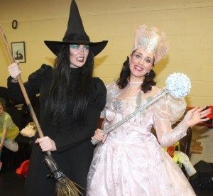 The wicked witch (Anne O'Donnell) and good fairy (Laura Lee Curtin) before the opening performance of The Wizard Of Oz pantomime at Siamsa Tíre on Tuesday. Photo by Dermot Crean