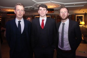 At the Kerry Supporters Club social on Saturday night in Ballygarry House Hotel were All-Star Donnchadh Walsh, Kerry 2015 minor captain Mark O'Connor and All-Star Brendan Kealy. Photo by Dermot Crean