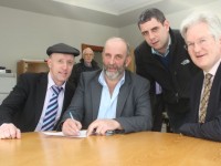 Courts Registrar, Padraig Burke witnesses Danny Healy Rae signs his election papers at the Courts Services office on Thursday morning with Deputy Michael Healy Rae and Cllr Johnny Healy Rae. Photo by Gavin O'Connor