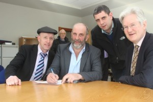 Courts Registrar, Padraig Burke witnesses Danny Healy Rae signs his election papers at the Courts Services office on Thursday morning with Deputy Michael Healy Rae and Cllr Johnny Healy Rae. Photo by Gavin O'Connor