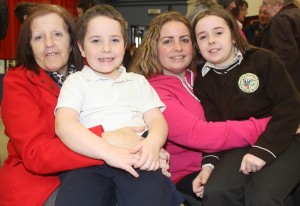 At the grandparents day in Gaelscoil Mhic Easmainn were from left: Katie Buckley, Nathan Horan, Samatha Buckley and Tanisha Buckley. Photo by Gavin O'Connor. 