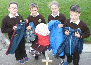 Gaelscoil Mhic Easmainn pupils preparing for clothes mania were, from Left: Naoise Ni Sheannhain, Edward Mac Sithigh, Saidhbh Ni Mherirsea and Sean O Euagain. Photo by Gavin O'Connor. 