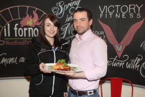 Susanna Donohue of Victory Fitness and Mike Moriarty of Il Forno Restaurant at the launch of their new healty eating menu at the restaurant on Monday. Photo by Dermot Crean