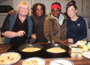 Members of Shanakill Wonans Group enjoying Pancake Tuesday were, from left, Anne Conway, Saira Abeed, Romy Ayavi and Shannon Nolan. Photo by Gavin O'Connor. 