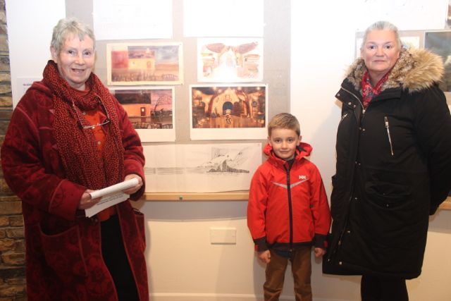 Christa Vonhof, Eoin Commane and Geraldine Kissane at the opening of the Song of the Sea exhibition on Friday evening. Photo by Dermot Crean
