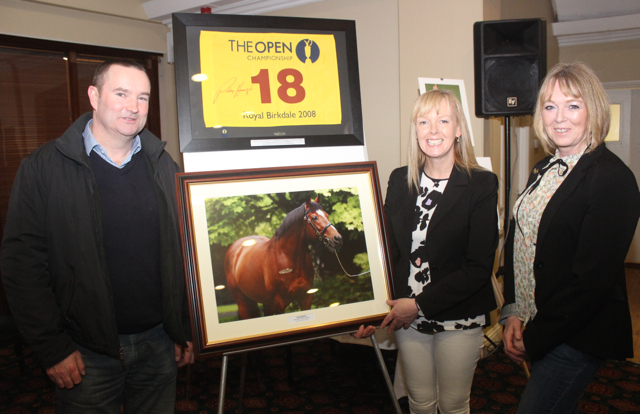 Brendan Harty, Jennifer Burke and Michelle Burke at the Enable Ireland Cheltenham Preview on Friday night. Photo by Dermot Crean