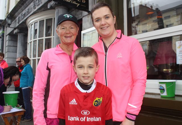 Ita Somers, William Sheerin and Caroline Somers at the start of the Kerry Hospice Good Friday Walk at the Grand Hotel. Photo by Dermot Crean