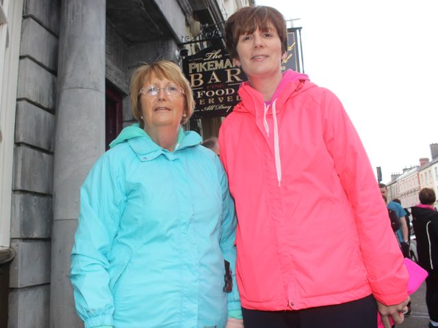 Mary Hartnett and Brenda O'Connell at the start of the Kerry Hospice Good Friday Walk at the Grand Hotel. Photo by Dermot Crean