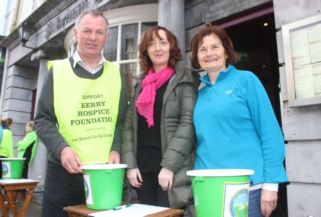 Dan Galvin, Breda Barry and Mary Shanahan at the start of the Kerry Hospice Good Friday Walk at the Grand Hotel. Photo by Dermot Crean