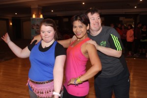 Labhaoise O'Connor, Linda Flanagan and David Malone at the Zumbathon for Inspired in The Ashe Hotel on Friday. Photo by Dermot Crean